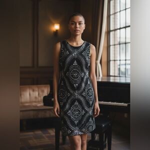 Patra Black and Silver Geometric Sequin & Beaded Midi Dress - 14